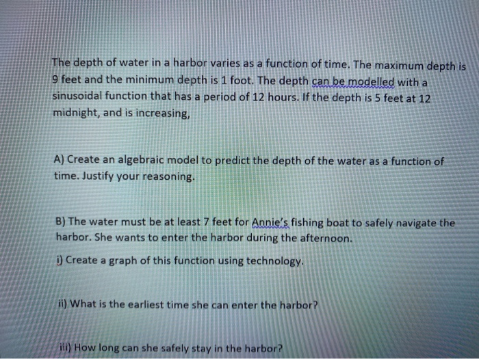 The depth of water in a harbor varies as a