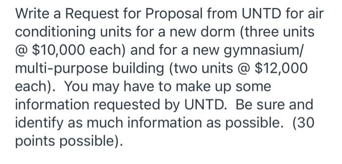 Write a Request for Proposal from UNTD for air