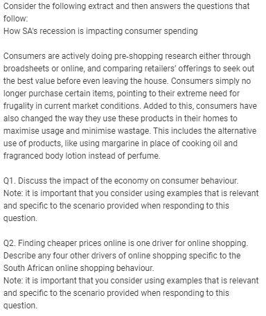 Consider the following extract and then answers