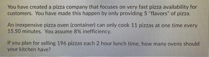 You have created a pizza company that focuses on