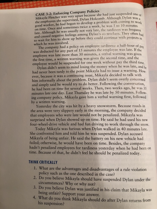 CASE 3-2: Enforcing Company Policies Mikayla