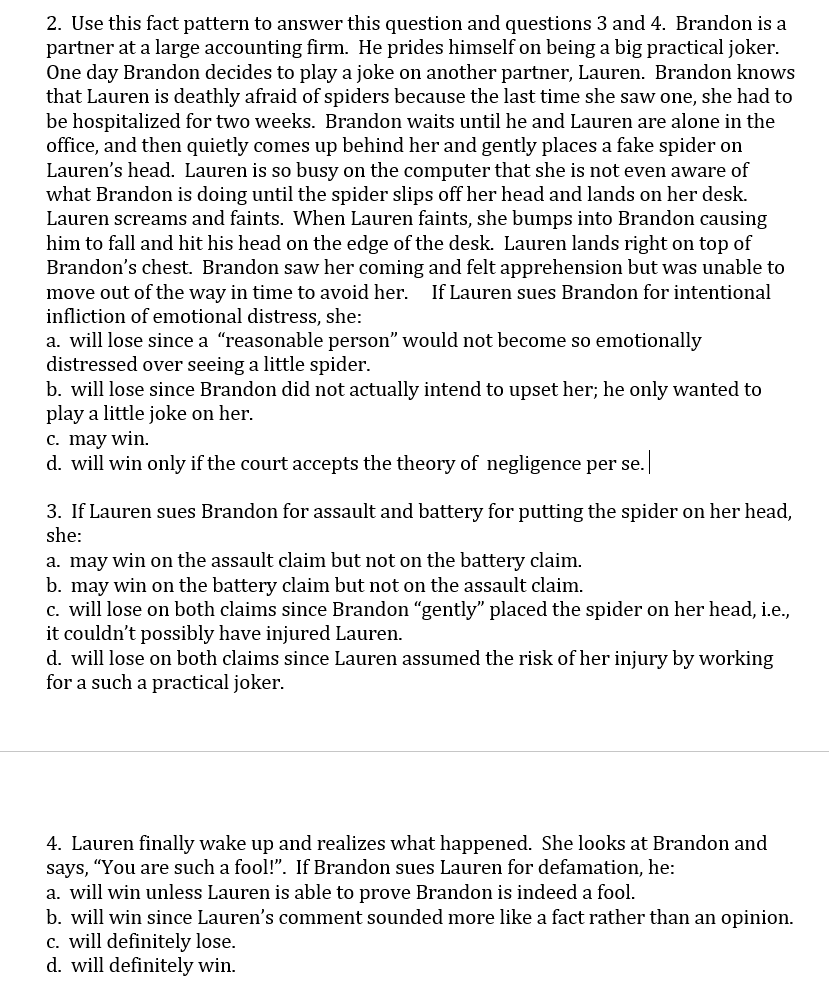 2. Use this fact pattern to answer this question