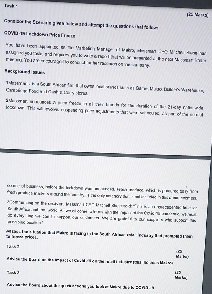 Task 1 (25 Marks) Consider the Scenario given