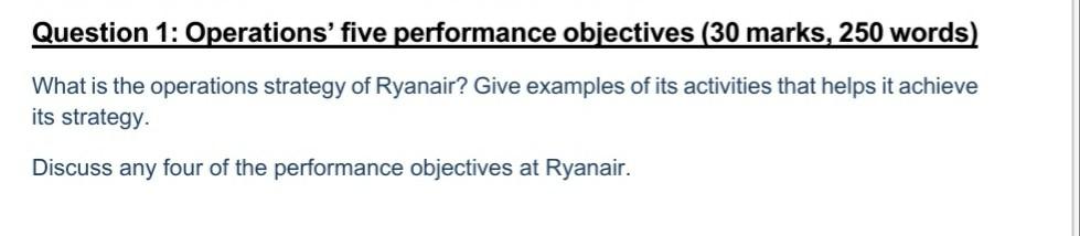 Question 1: Operations' five performance