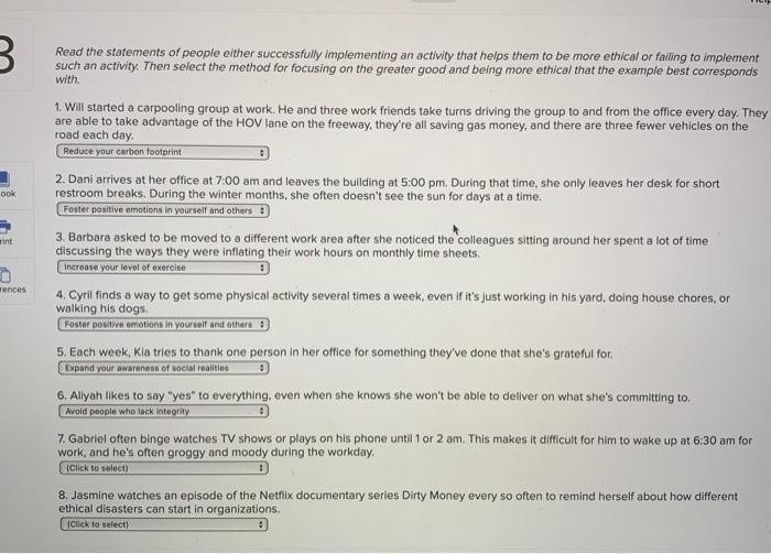 same option for all question ook rint Read the