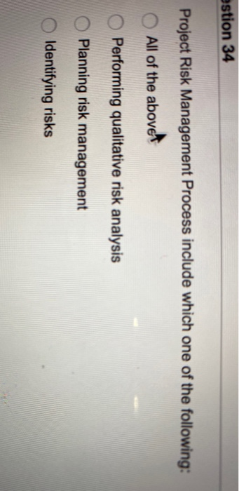 estion 34 Project Risk Management Process include