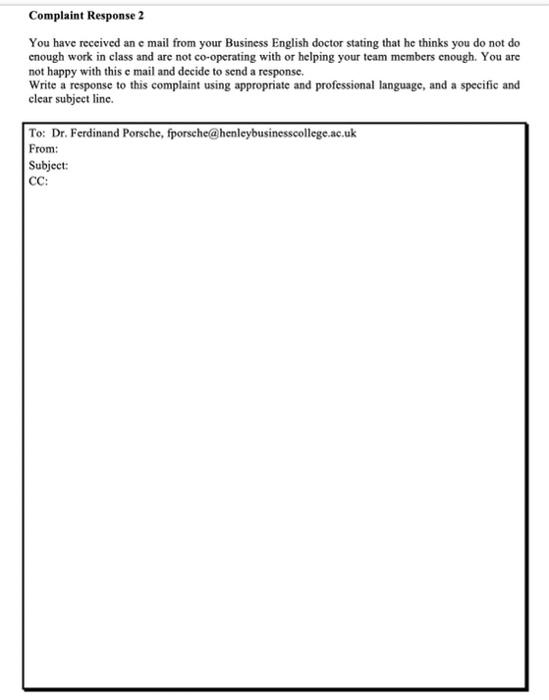 please write a complaint response academic email