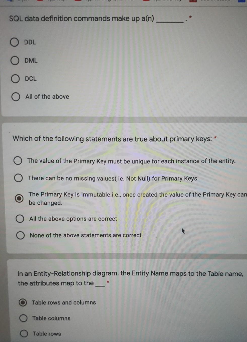 SQL data definition commands make up a(n) ODDL