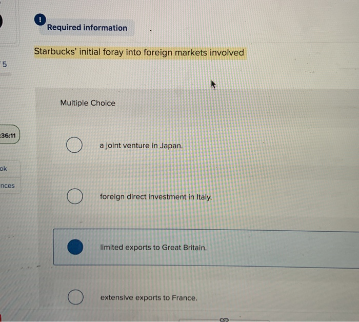 Required information Starbucks' initial foray