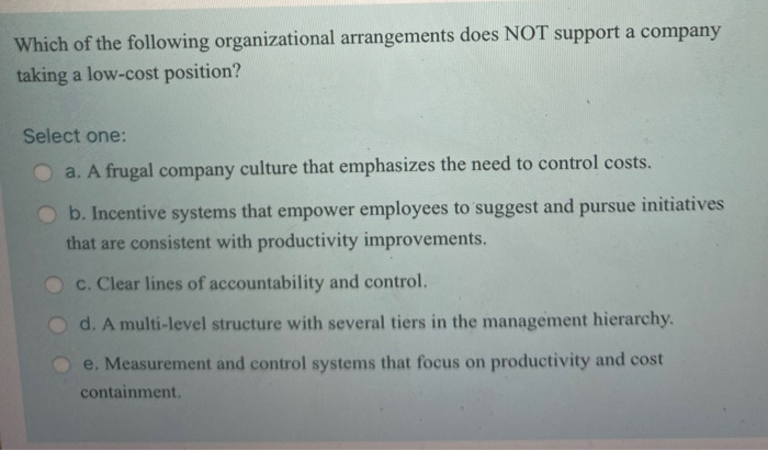 Which of the following organizational