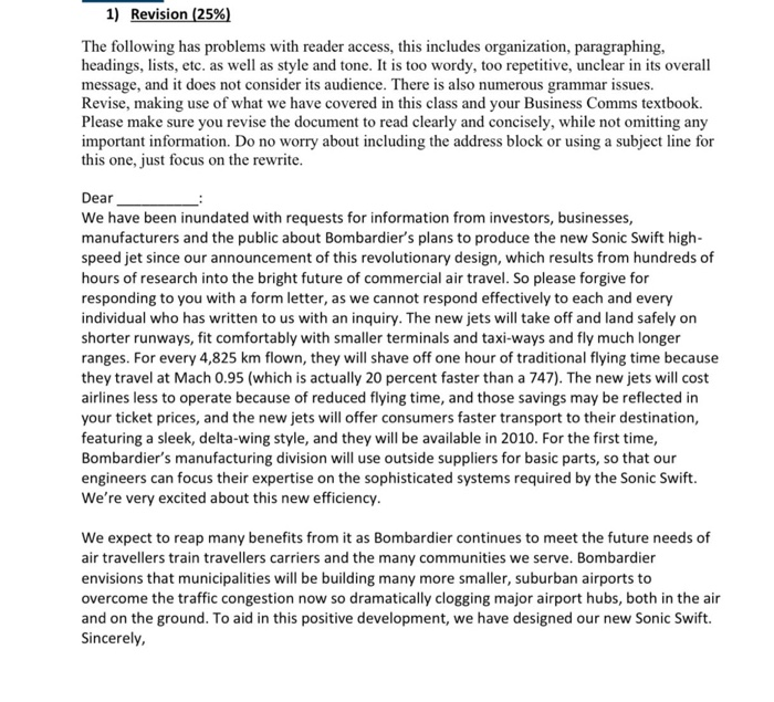 1) Revision (25%) The following has problems with