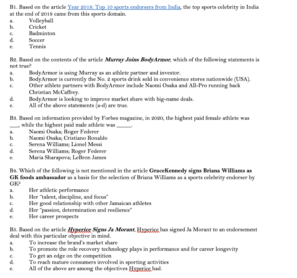 B1. Based on the article Year 2018: Top 10 sports