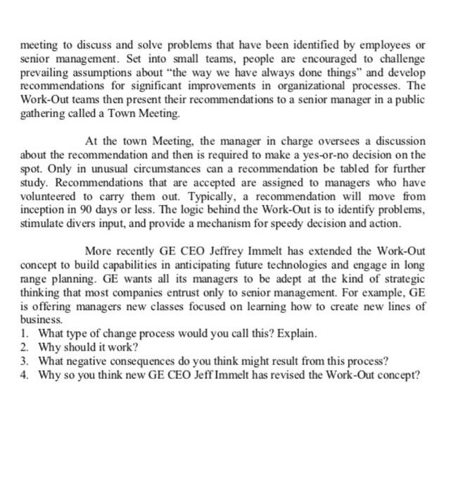 Organization behavior Case Study 3 GE's Work-Out