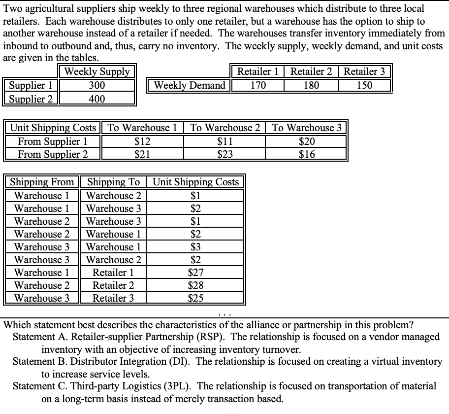 SUBJECT: SUPPLY CHAIN MANAGEMENT Which Statement?