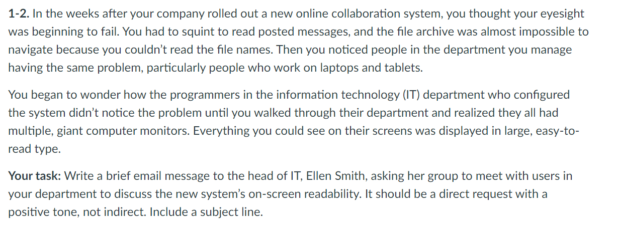 1-2. In the weeks after your company rolled out a