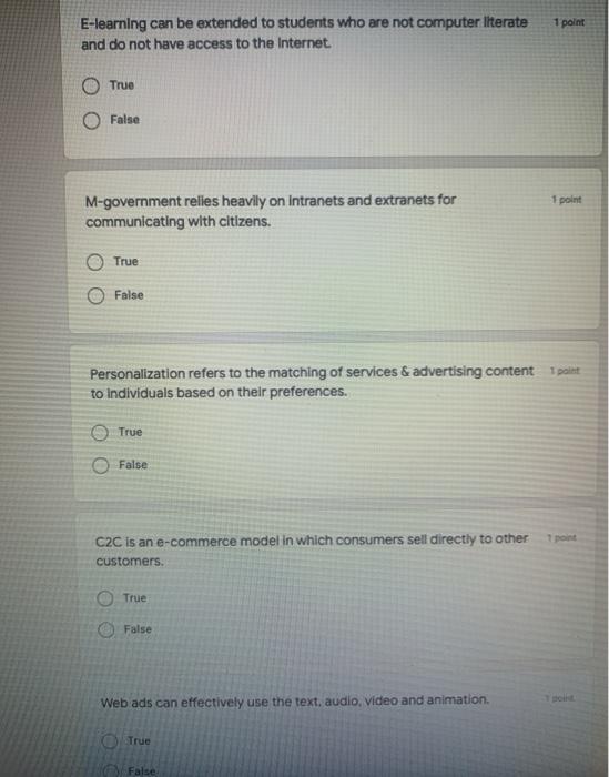 true / false only 1 point E-learning can be