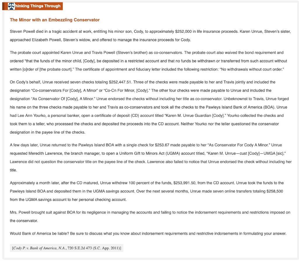 Would Bank of America be liable? Be sure to