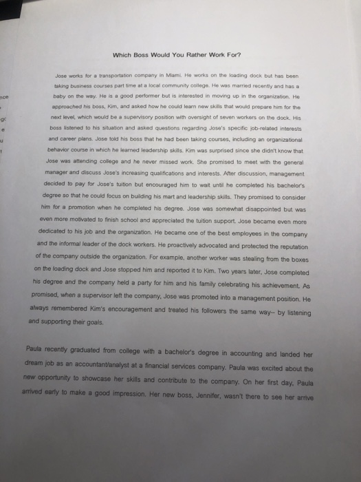 I need the answer question 3 and 4 Which Boss