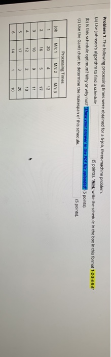 Problem 7. The following processing times were