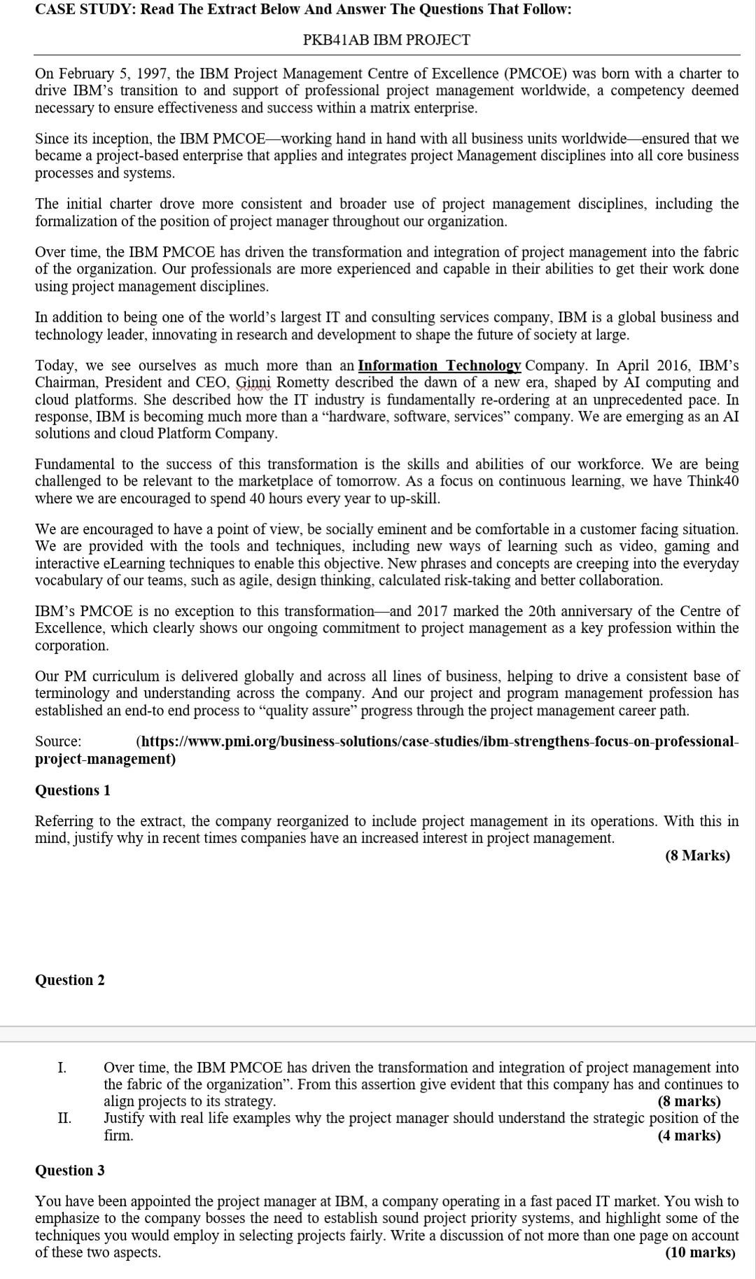 CASE STUDY: Read The Extract Below And Answer The