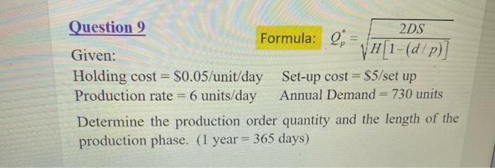 Question 9 2DS Formula: 2 Given: VH[1-(d/p)]