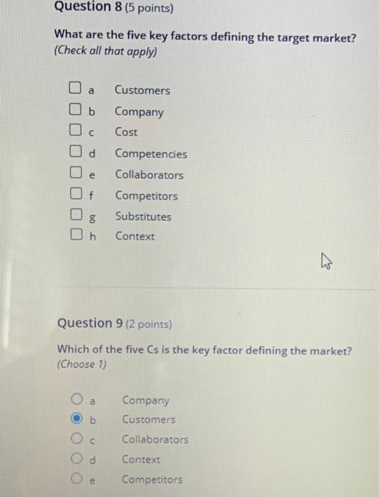 Question 8 (5 points) What are the five key
