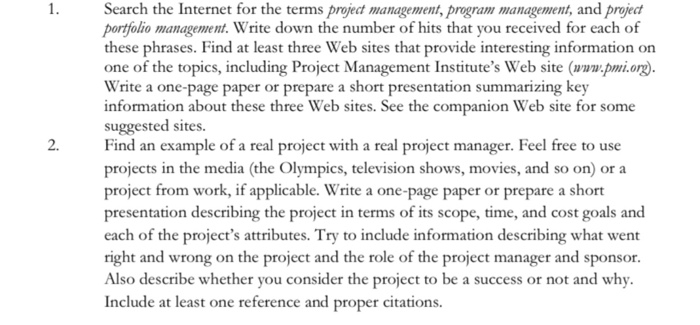 Search the Internet for the terms project