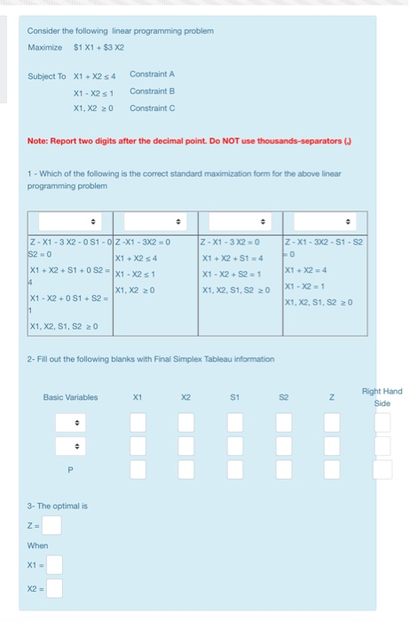 Consider the following linear programming problem