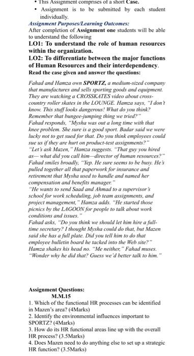 Human resource managment - Assignment is to be