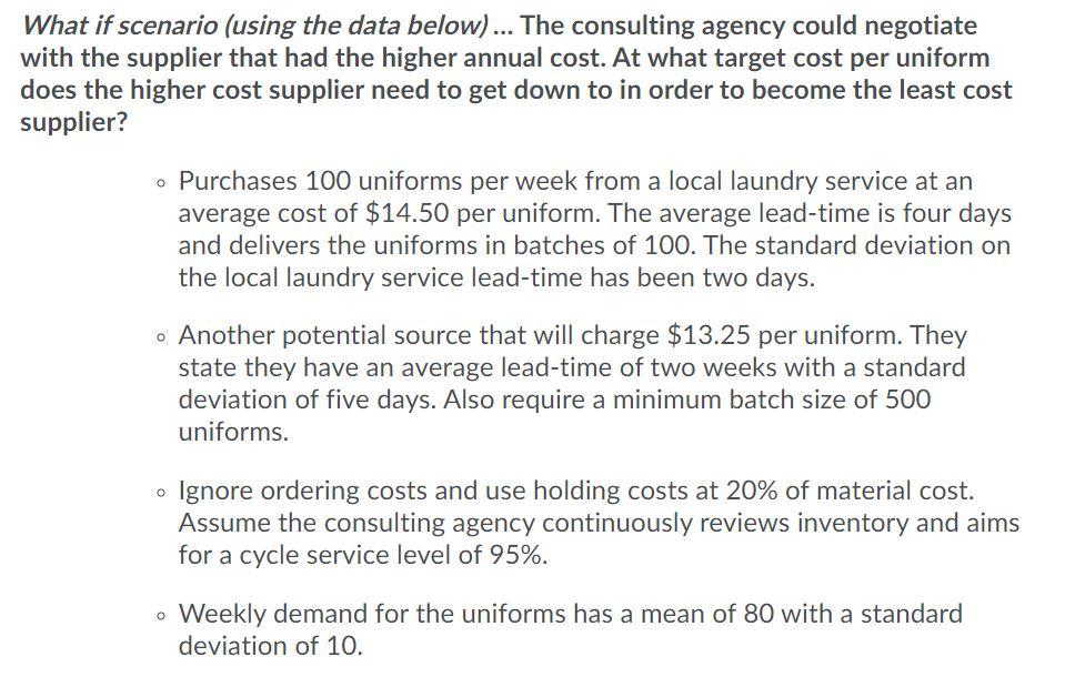 What if scenario (using the data below)... The