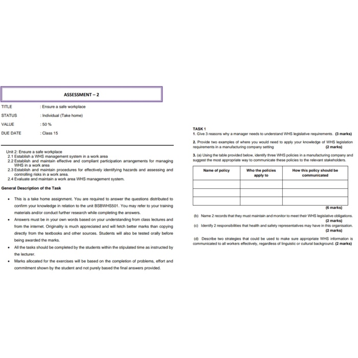 TITLE STATUS VALUE DUE DATE ASSESSMENT -2 Ensure