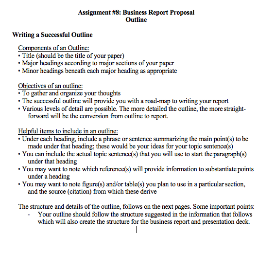 Assignment #8: Business Report Proposal Outline