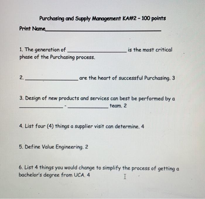 Purchasing and Supply Management KA#2 - 100