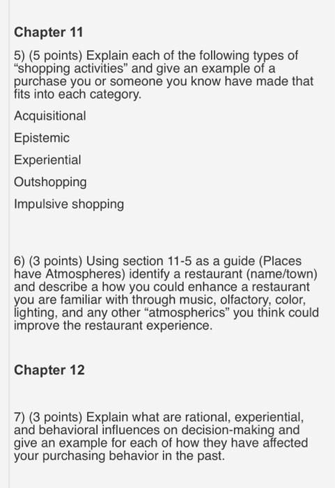 Chapter 11 5) (5 points) Explain each of the