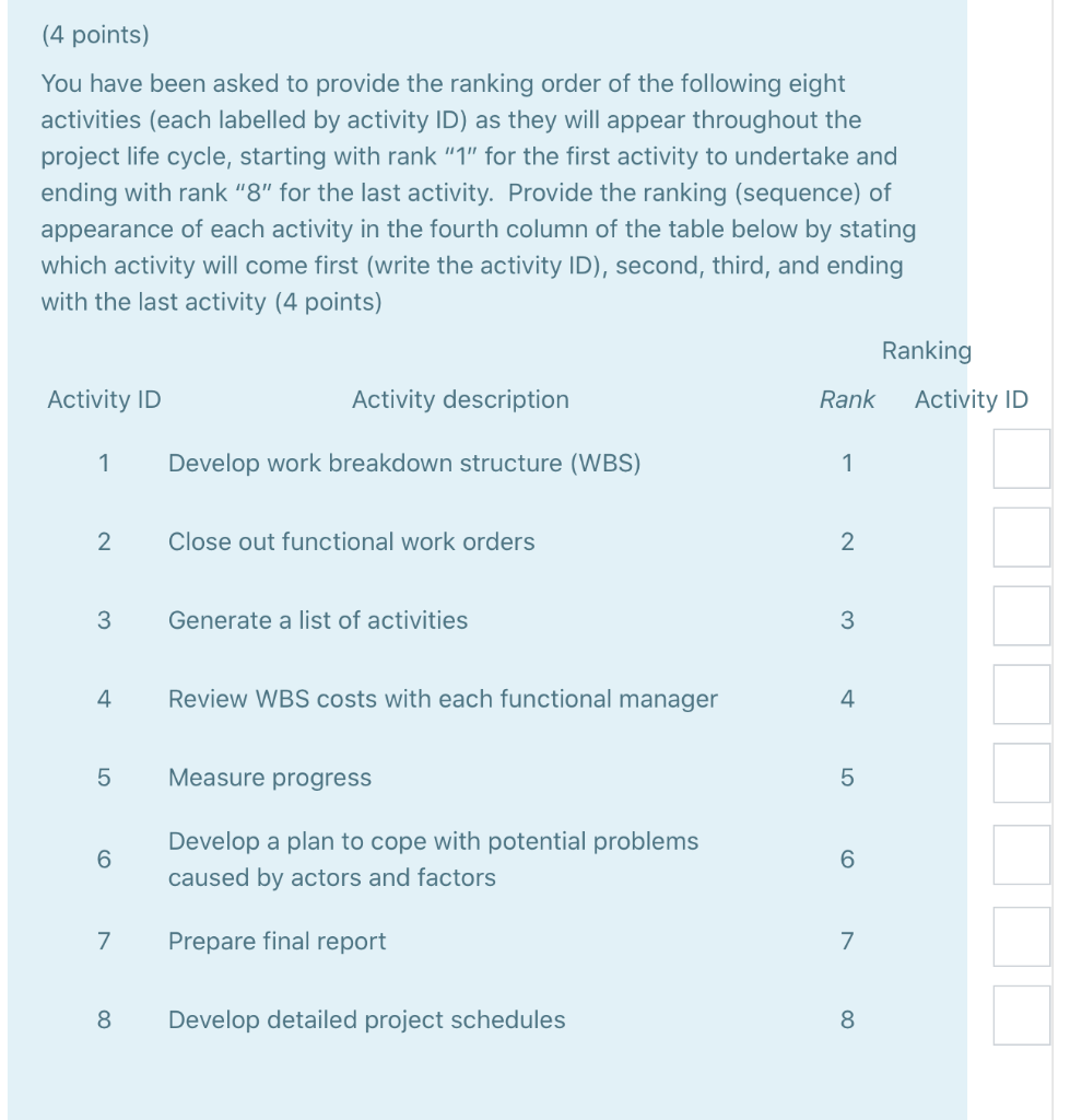 (4 points) You have been asked to provide the