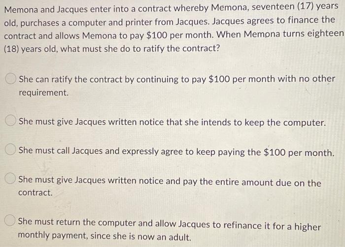 Business Law need help please asap! TIA Memona