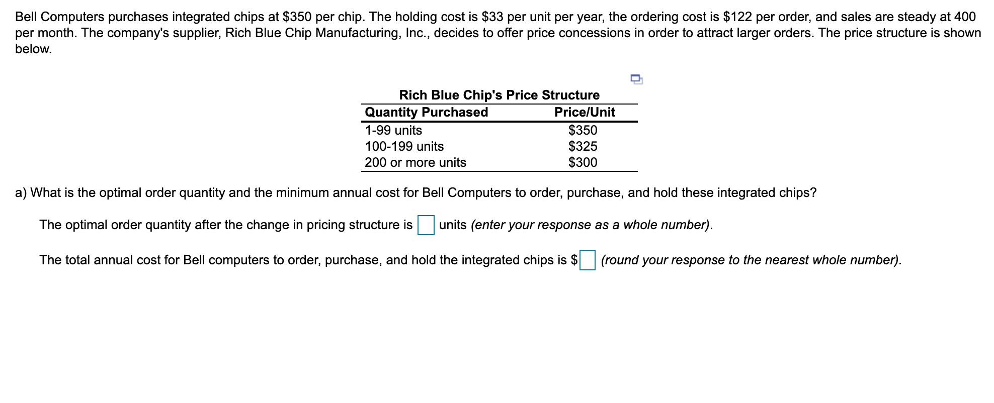 Bell Computers purchases integrated chips at $350