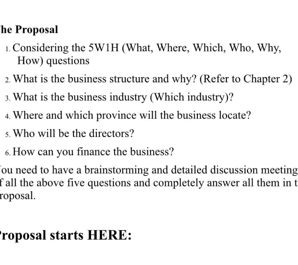 he Proposal 1. Considering the 5W1H (What, Where,