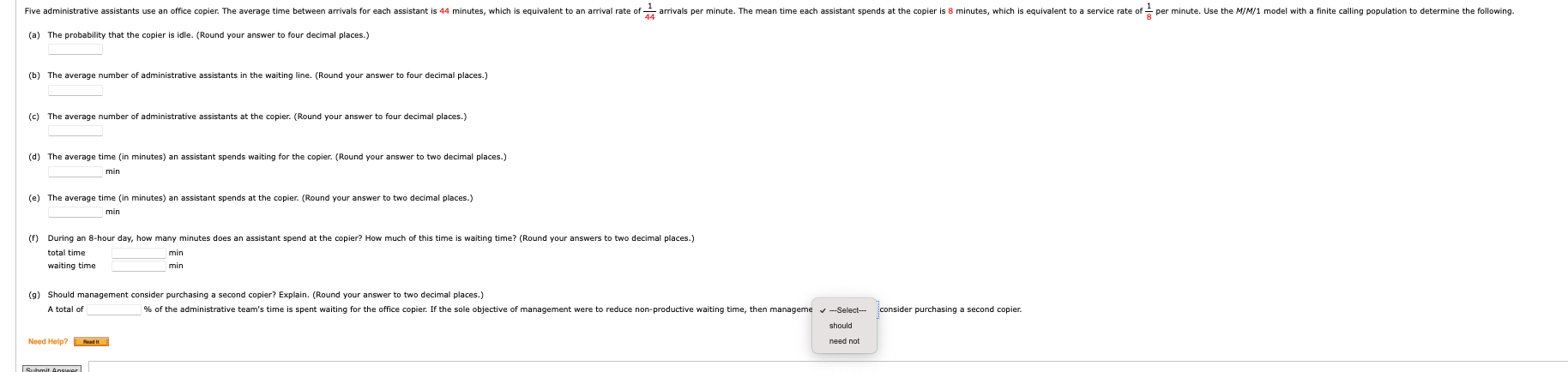 (a) The probability that the copier is idle.