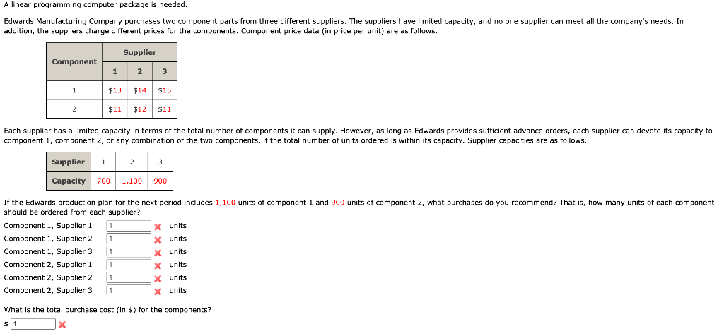 A linear programming computer package is needed.