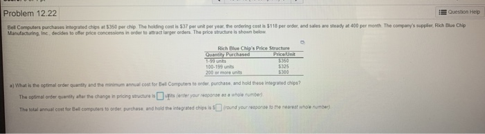 Problem 12.22 I Question Help Bel Computers