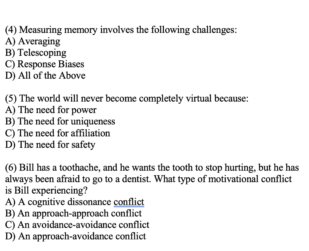 (4) Measuring memory involves the following