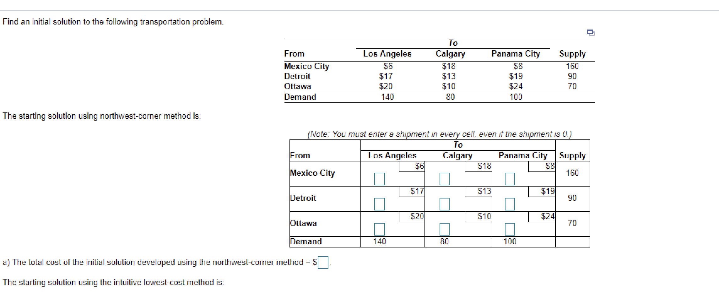 Find an initial solution to the following