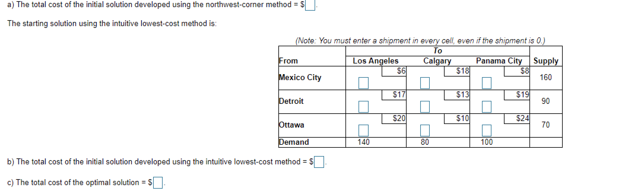 Find an initial solution to the following