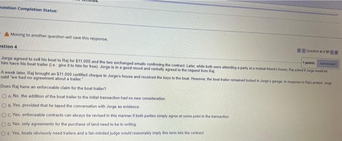 muestion Completion Status: & Moving to another