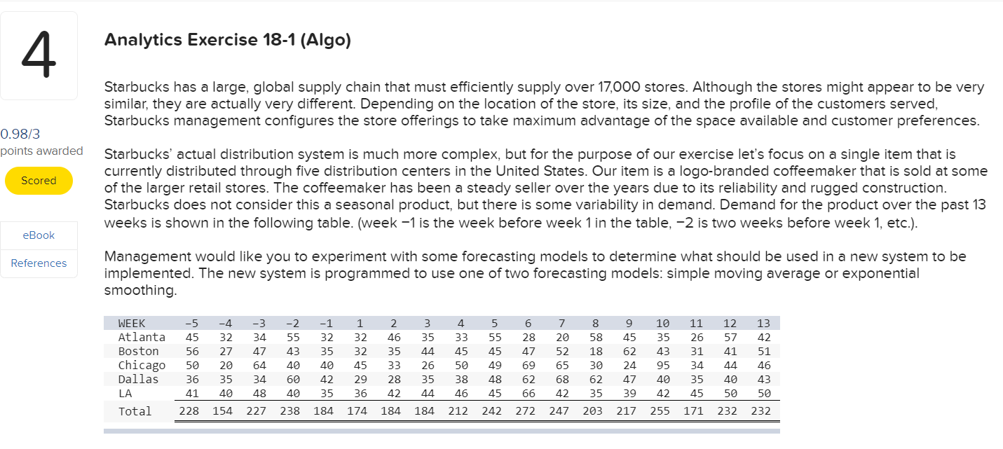 4 Analytics Exercise 18-1 (Algo) Starbucks has a