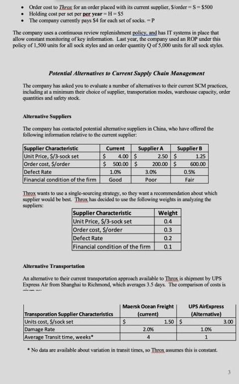 . Order cost to Thrax for an order placed with