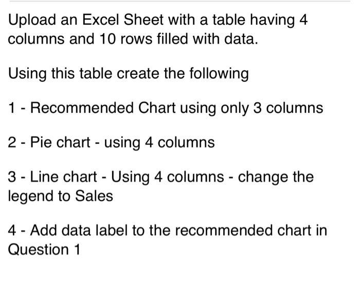 Upload an Excel Sheet with a table having 4