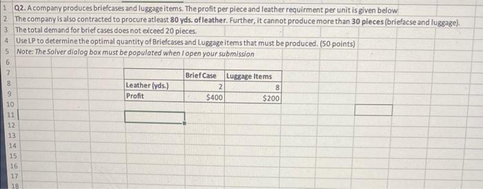 Q2. A company produces briefcases and