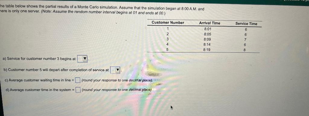 The table below shows the partial results of a